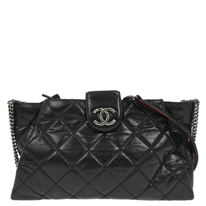 Chanel Black Calfskin Coco Pleats Clutch Crossbody Bag
