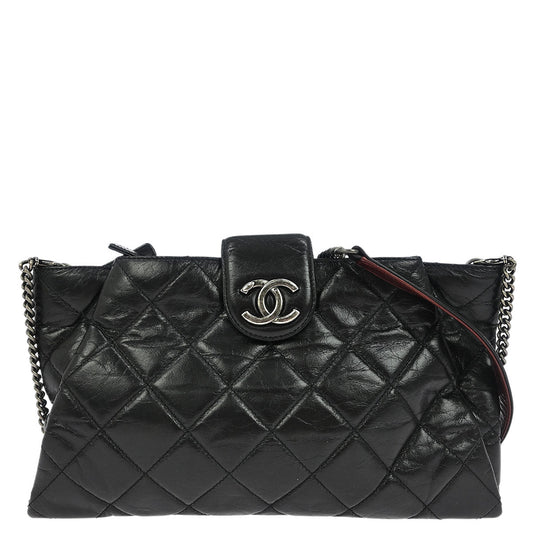 Chanel Black Calfskin Coco Pleats Clutch Crossbody Bag