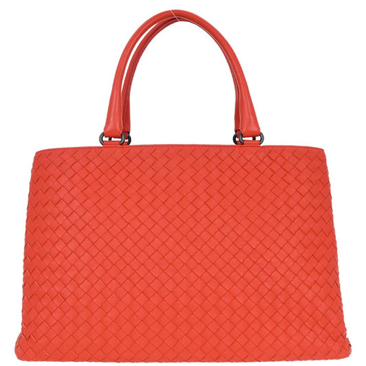 Bottega Veneta Red Lambskin Intrecciato Tote Bag
