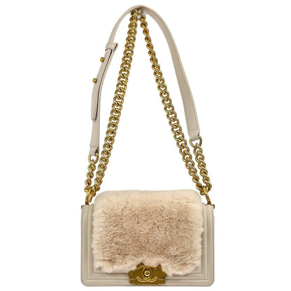 Boy Chanel Light Pink Fur Lambskin Small Chain Shoulder Bag