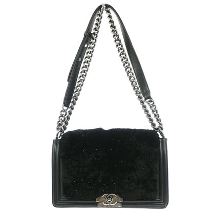 Boy Chanel Black Fur Lambskin Medium Shoulder Bag