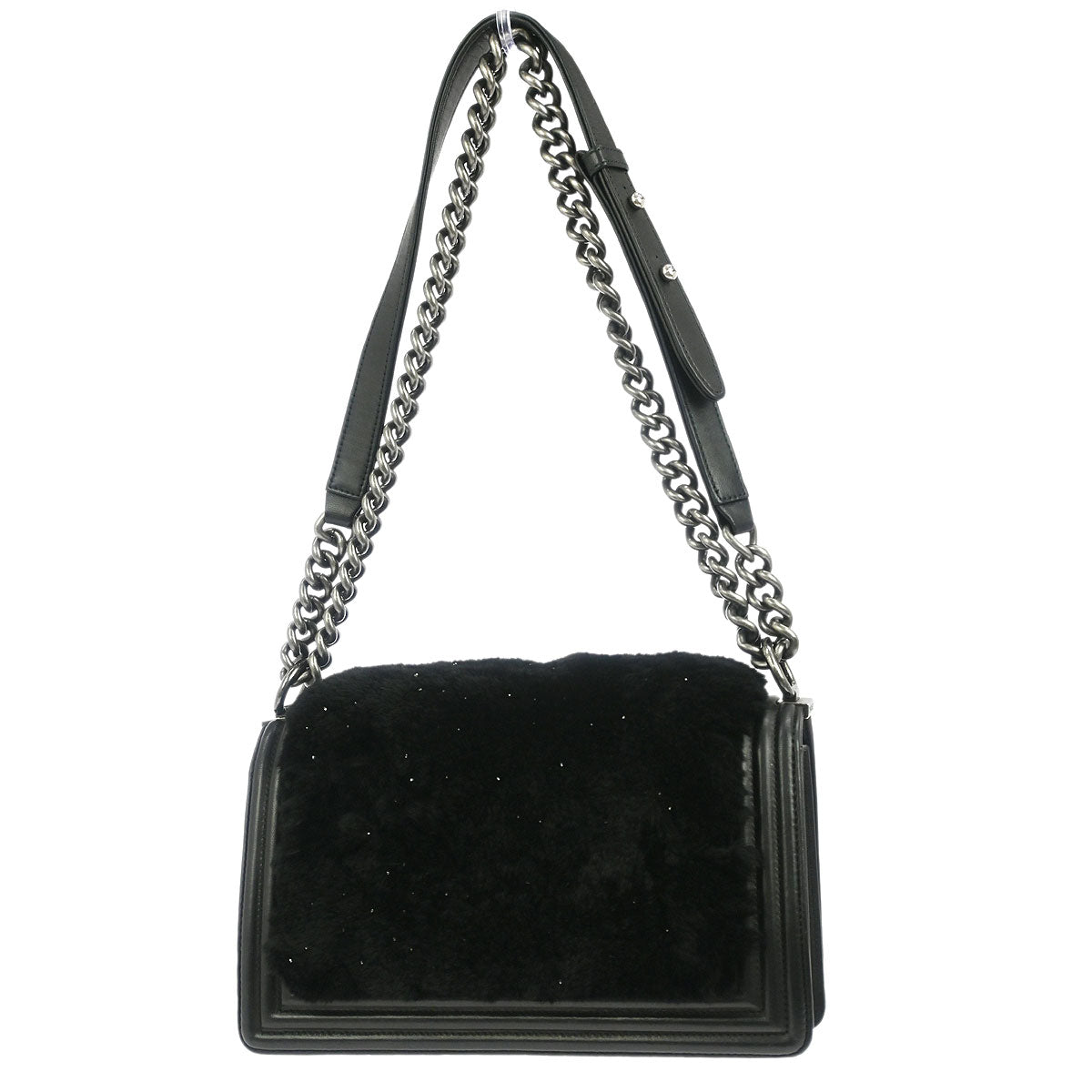 Boy Chanel Black Fur Lambskin Medium Shoulder Bag