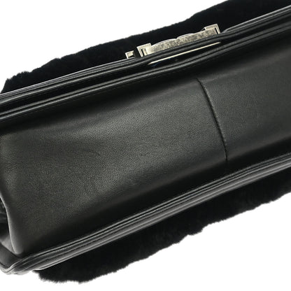 Boy Chanel Black Fur Lambskin Medium Shoulder Bag