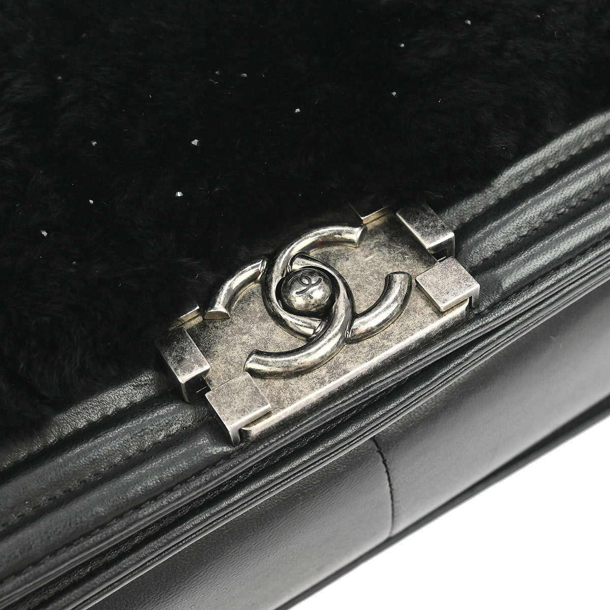 Boy Chanel Black Fur Lambskin Medium Shoulder Bag
