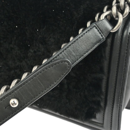 Boy Chanel Black Fur Lambskin Medium Shoulder Bag