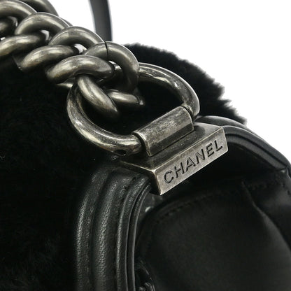 Boy Chanel Black Fur Lambskin Medium Shoulder Bag