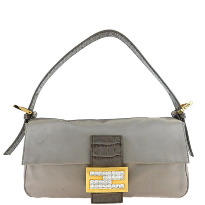 Fendi * Gray Satin Crocodile Baguette Handbag