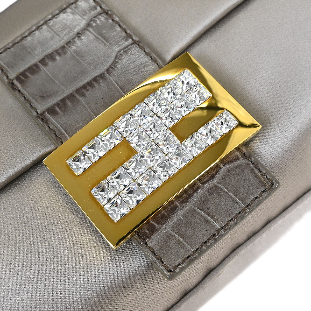 Fendi * Gray Satin Crocodile Baguette Handbag