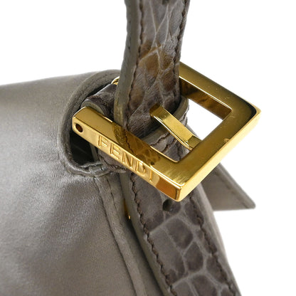 Fendi * Gray Satin Crocodile Baguette Handbag