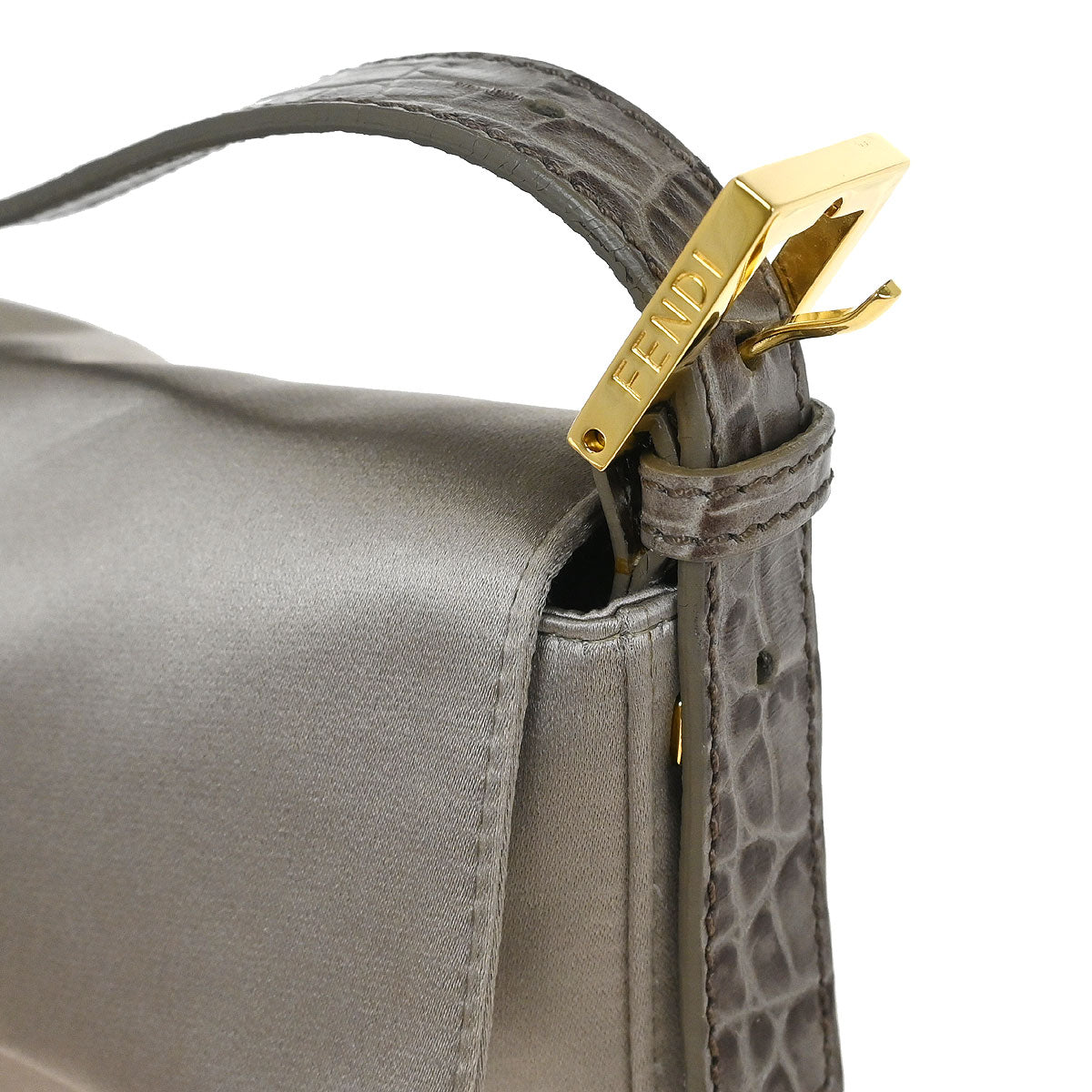 Fendi * Gray Satin Crocodile Baguette Handbag