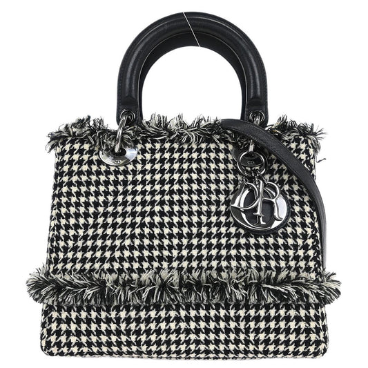 Christian Dior Black White Houndstooth Lady Dior 2way Handbag