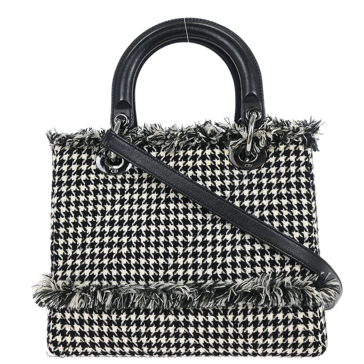 Christian Dior Black White Houndstooth Lady Dior 2way Handbag