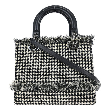 Christian Dior Black White Houndstooth Lady Dior 2way Handbag