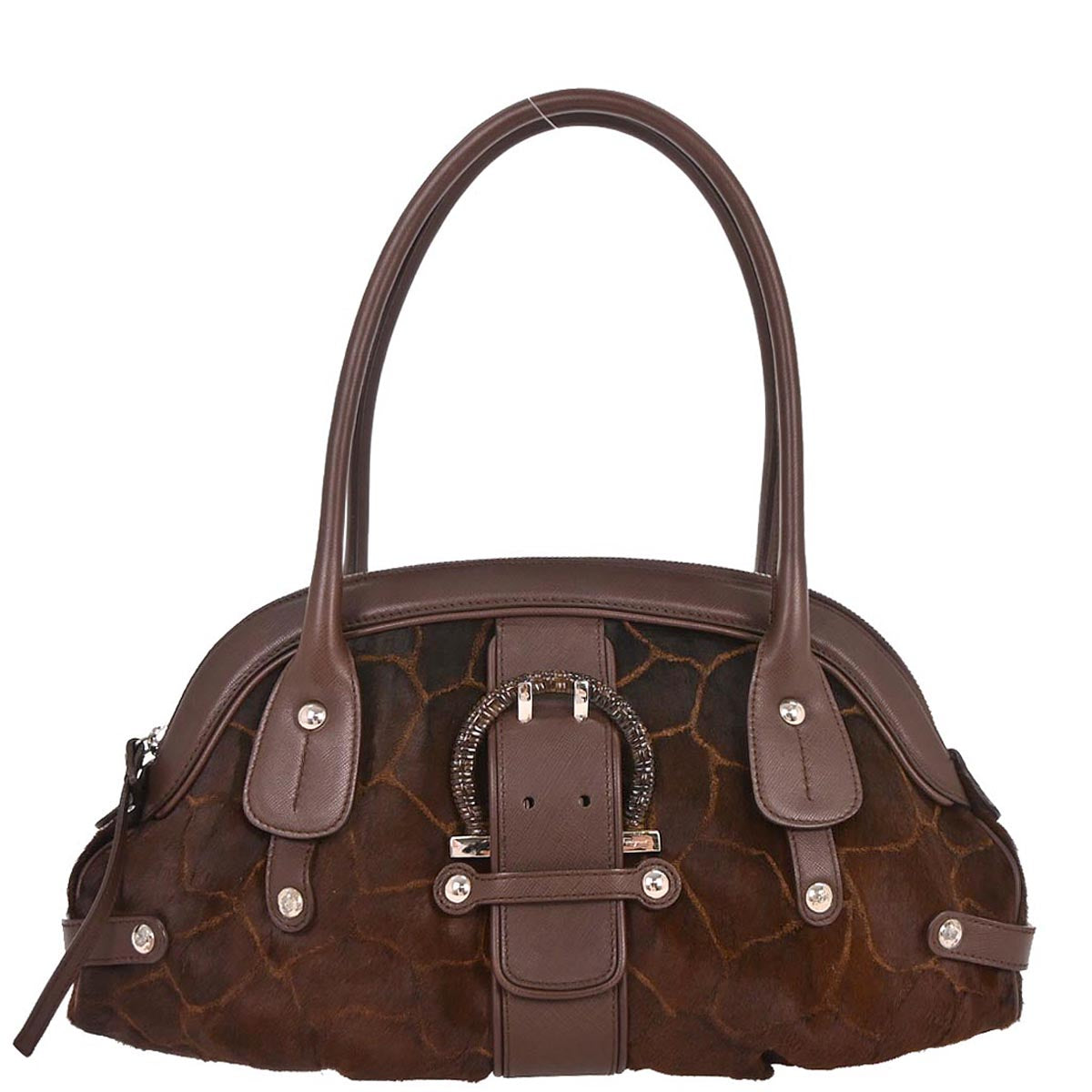 Salvatore Ferragamo * Brown Pony Hair Gancini 2way Shoulder Handbag
