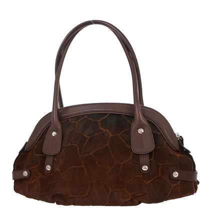 Salvatore Ferragamo * Brown Pony Hair Gancini 2way Shoulder Handbag