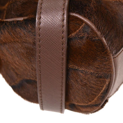 Salvatore Ferragamo * Brown Pony Hair Gancini 2way Shoulder Handbag