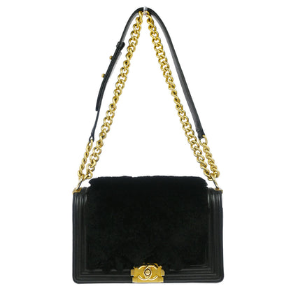 Boy Chanel Black Fur Lambskin Medium Shoulder Bag