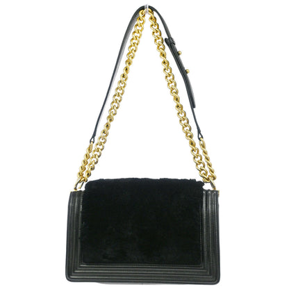 Boy Chanel Black Fur Lambskin Medium Shoulder Bag