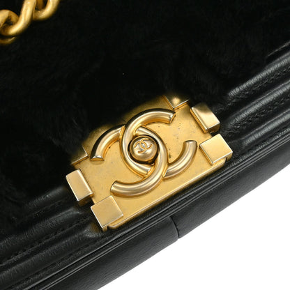 Boy Chanel Black Fur Lambskin Medium Shoulder Bag