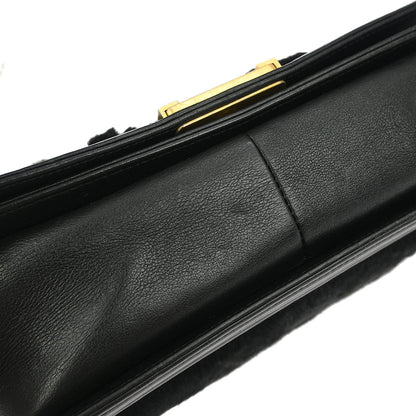 Boy Chanel Black Fur Lambskin Medium Shoulder Bag