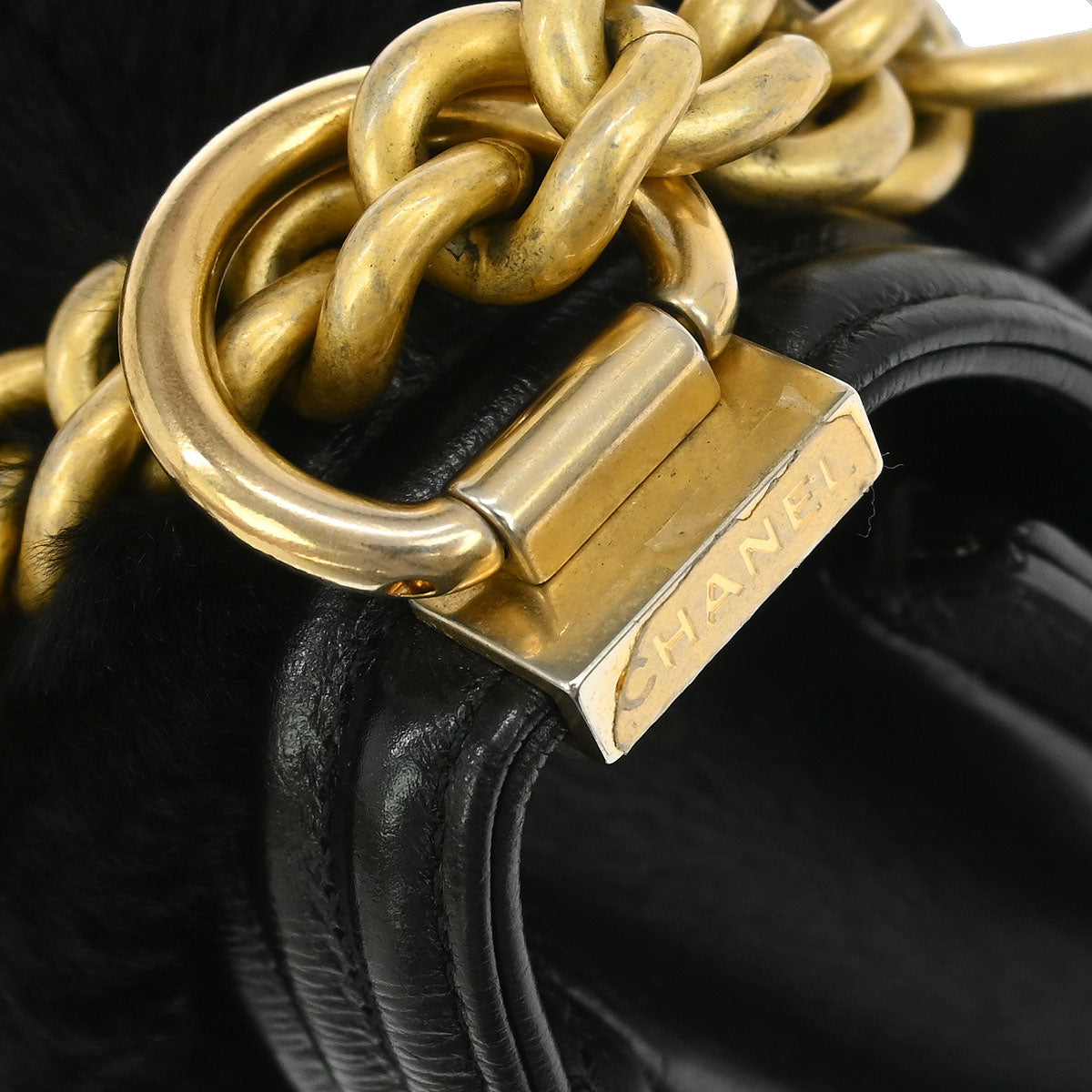 Boy Chanel Black Fur Lambskin Medium Shoulder Bag