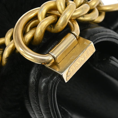 Boy Chanel Black Fur Lambskin Medium Shoulder Bag