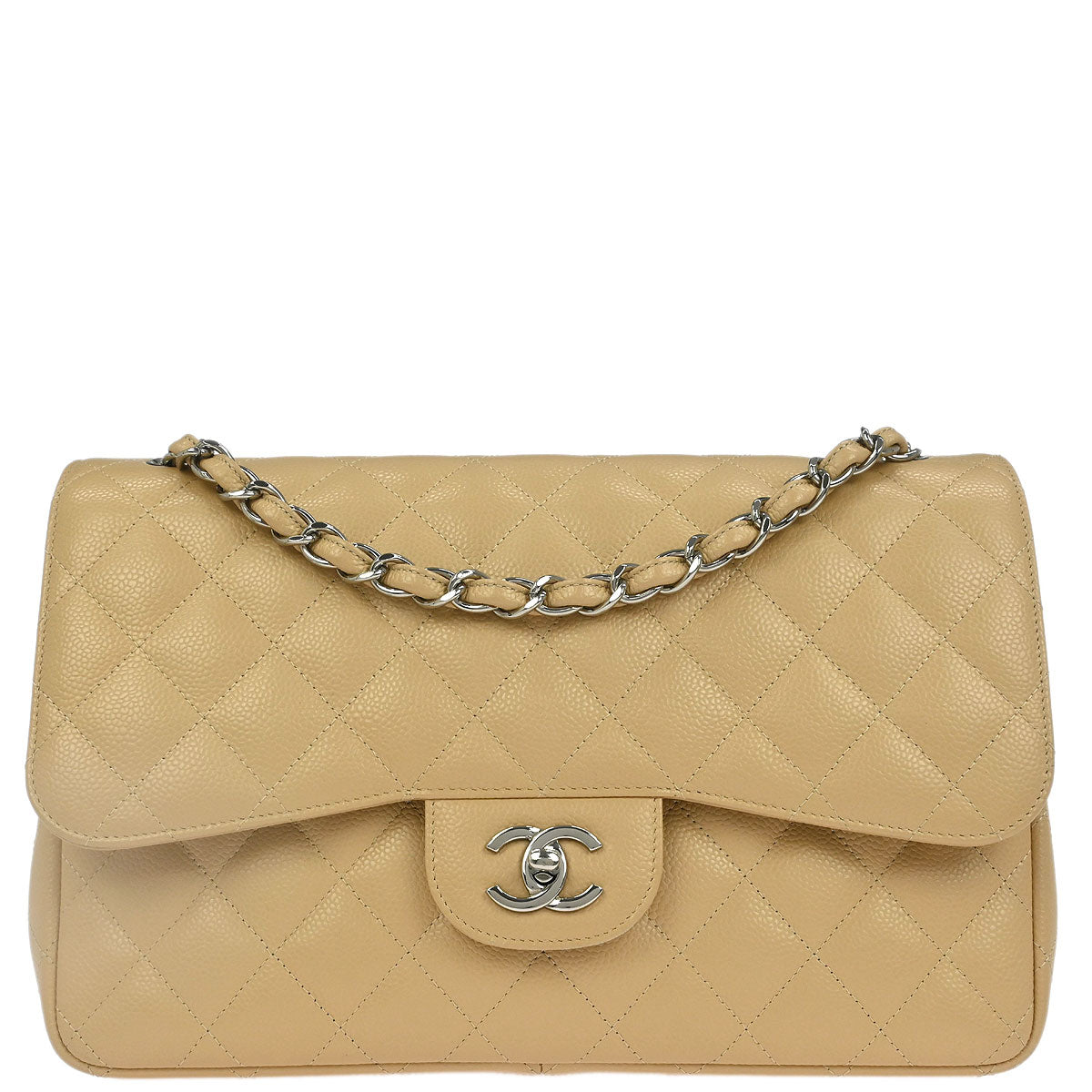 Chanel Beige Caviar Classic Double Flap Shoulder Bag
