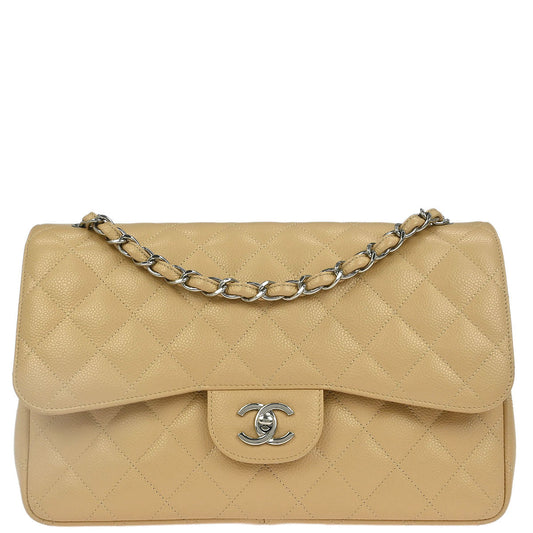 Chanel Beige Caviar Classic Double Flap Shoulder Bag
