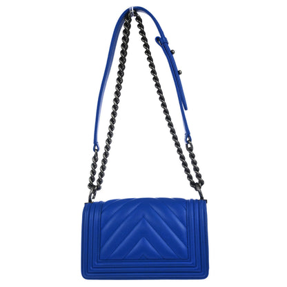 Boy Chanel Blue Lambskin Chevron Small Chain Shoulder Bag