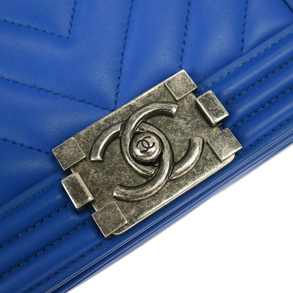 Boy Chanel Blue Lambskin Chevron Small Chain Shoulder Bag