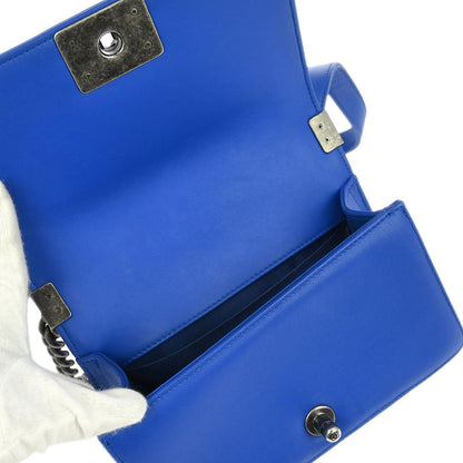 Boy Chanel Blue Lambskin Chevron Small Chain Shoulder Bag