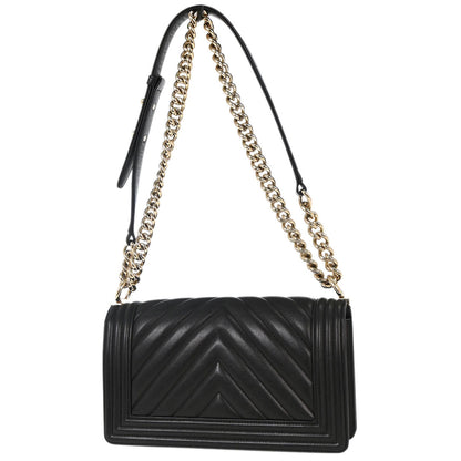Boy Chanel Black Lambskin Chevron Medium Shoulder Bag
