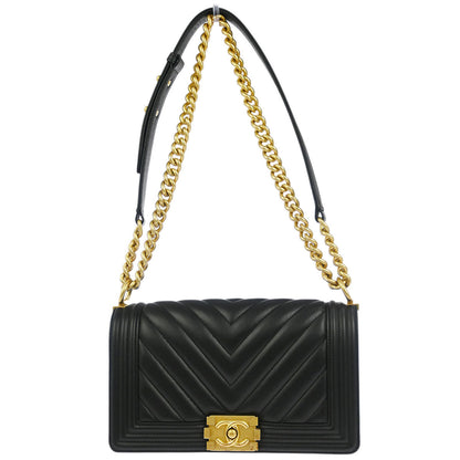 Boy Chanel Black Lambskin Chevron Medium Shoulder Bag
