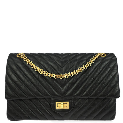 Chanel Black Calfskin Chevron Classic Double Flap Shoulder Bag