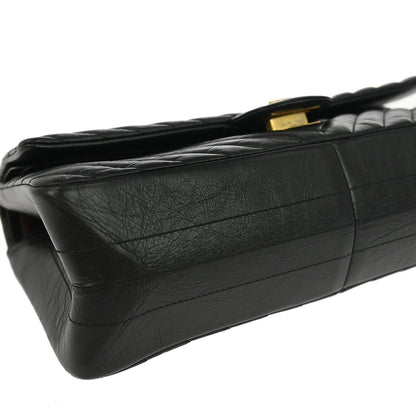 Chanel Black Calfskin Chevron Classic Double Flap Shoulder Bag