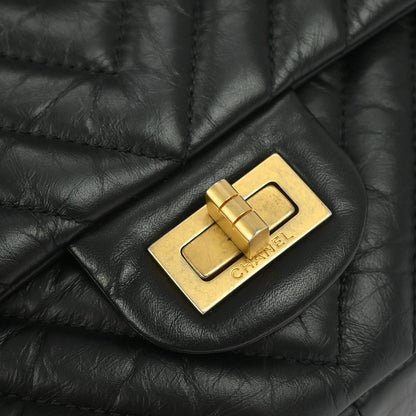Chanel Black Calfskin Chevron Classic Double Flap Shoulder Bag