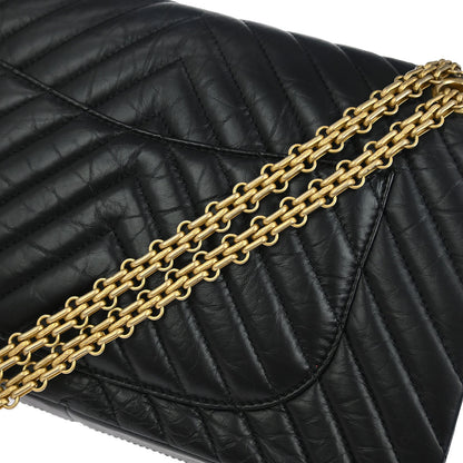 Chanel Black Calfskin Chevron Classic Double Flap Shoulder Bag