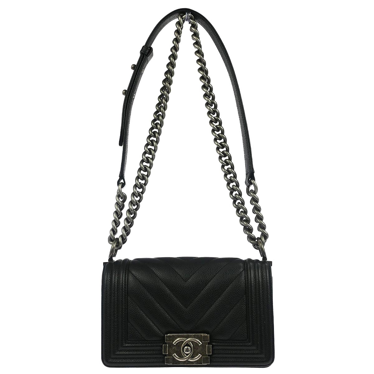 Boy Chanel Black Caviar Chevron Small Chain Shoulder Bag