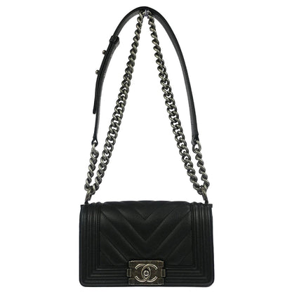 Boy Chanel Black Caviar Chevron Small Chain Shoulder Bag
