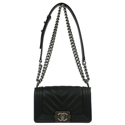 Boy Chanel Black Caviar Chevron Small Chain Shoulder Bag