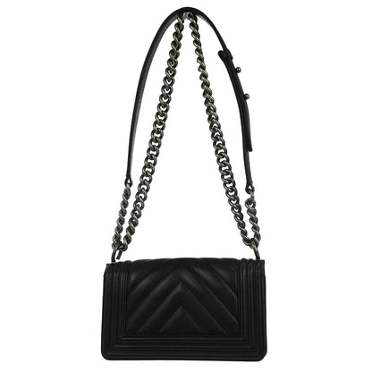 Boy Chanel Black Caviar Chevron Small Chain Shoulder Bag