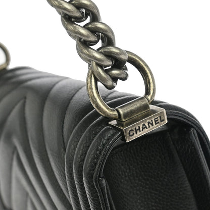 Boy Chanel Black Caviar Chevron Small Chain Shoulder Bag
