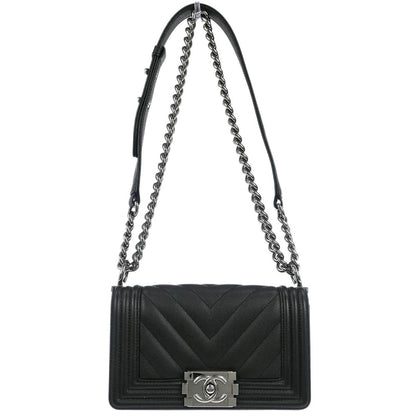 Boy Chanel Black Caviar Chevron Small Chain Shoulder Bag