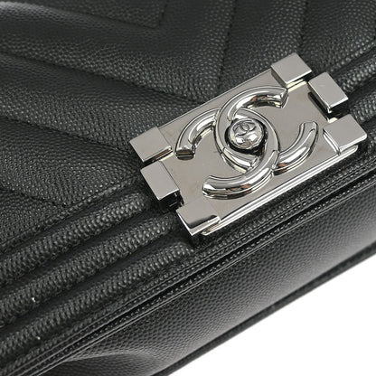 Boy Chanel Black Caviar Chevron Small Chain Shoulder Bag