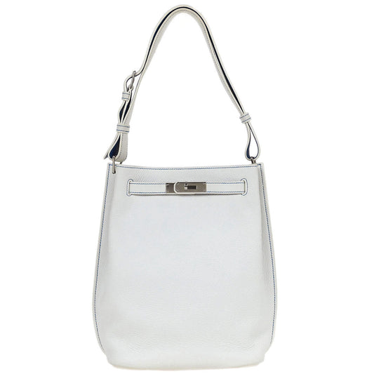 Hermes White Mykonos Taurillon Clemence So Kelly 22 Shoulder Bag