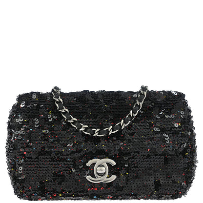 Chanel Black Sequins Single Flap Shoulder Bag