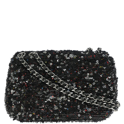 Chanel Black Sequins Single Flap Shoulder Bag