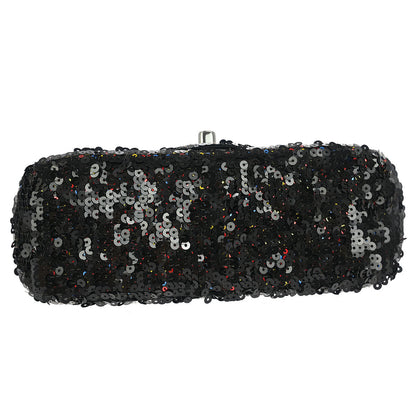 Chanel Black Sequins Single Flap Shoulder Bag
