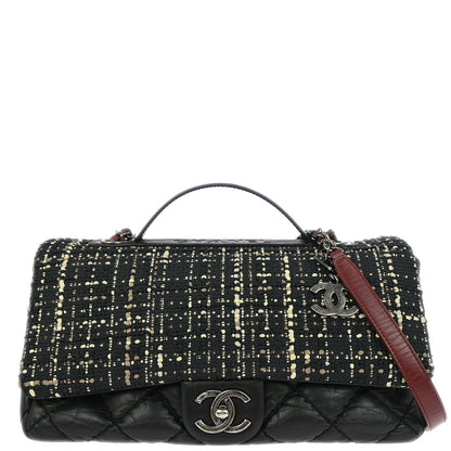 Chanel Black Tweed Calfskin Airlines Top Handle Flap Bag