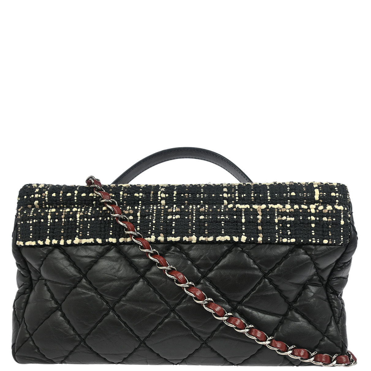 Chanel Black Tweed Calfskin Airlines Top Handle Flap Bag